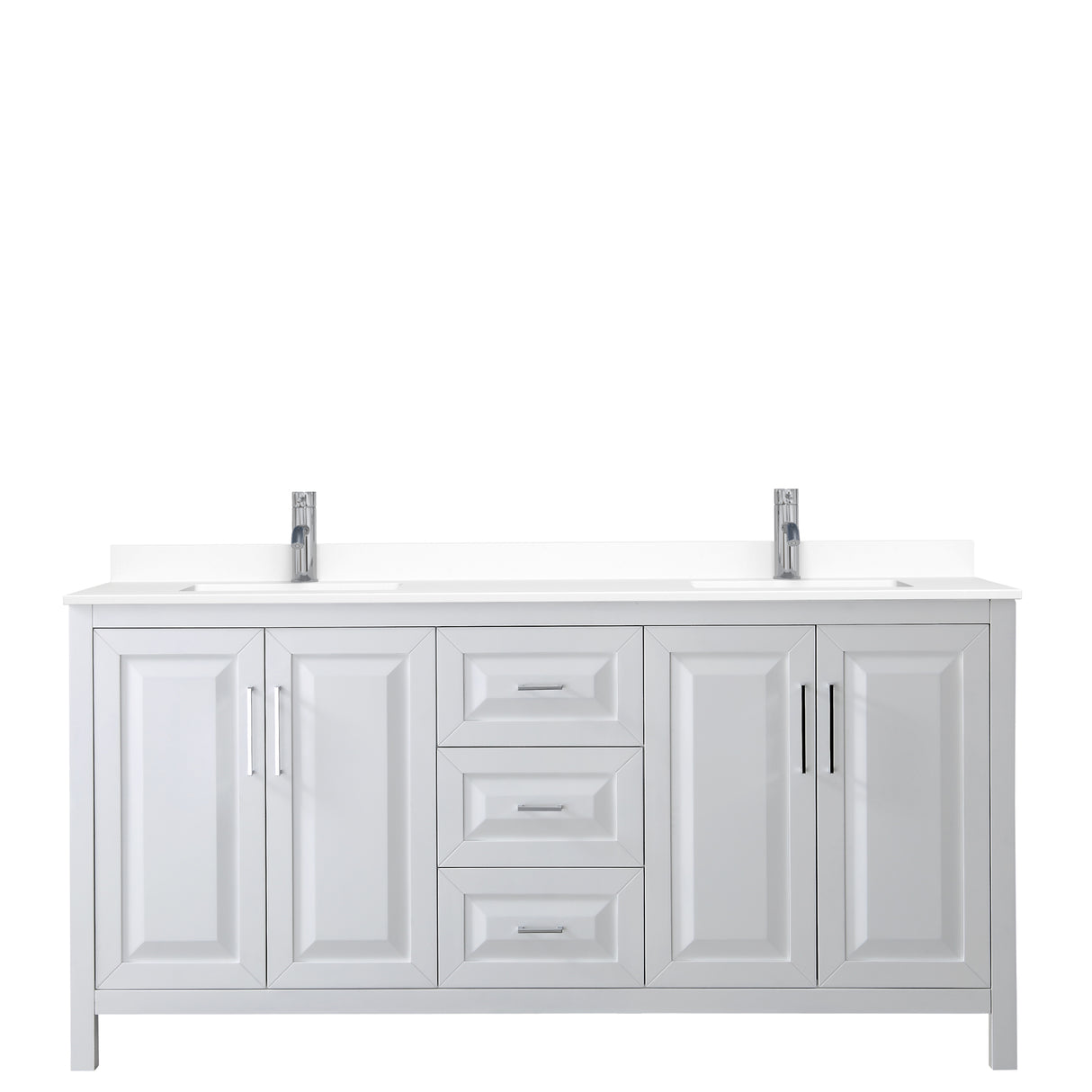 Daria 72 Inch Double Bathroom Vanity in White White Cultured Marble Countertop Undermount Square Sinks No Mirror