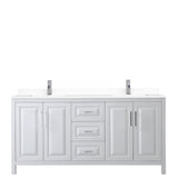 Daria 72 Inch Double Bathroom Vanity in White White Cultured Marble Countertop Undermount Square Sinks No Mirror