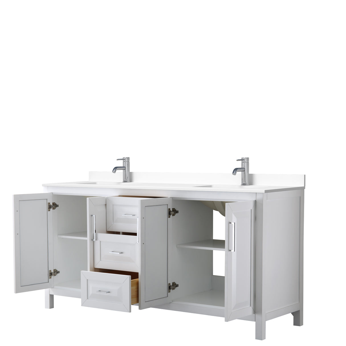 Daria 72 Inch Double Bathroom Vanity in White White Cultured Marble Countertop Undermount Square Sinks No Mirror