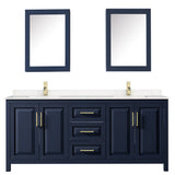 Daria 80 Inch Double Bathroom Vanity in Dark Blue Carrara Cultured Marble Countertop Undermount Square Sinks Medicine Cabinets