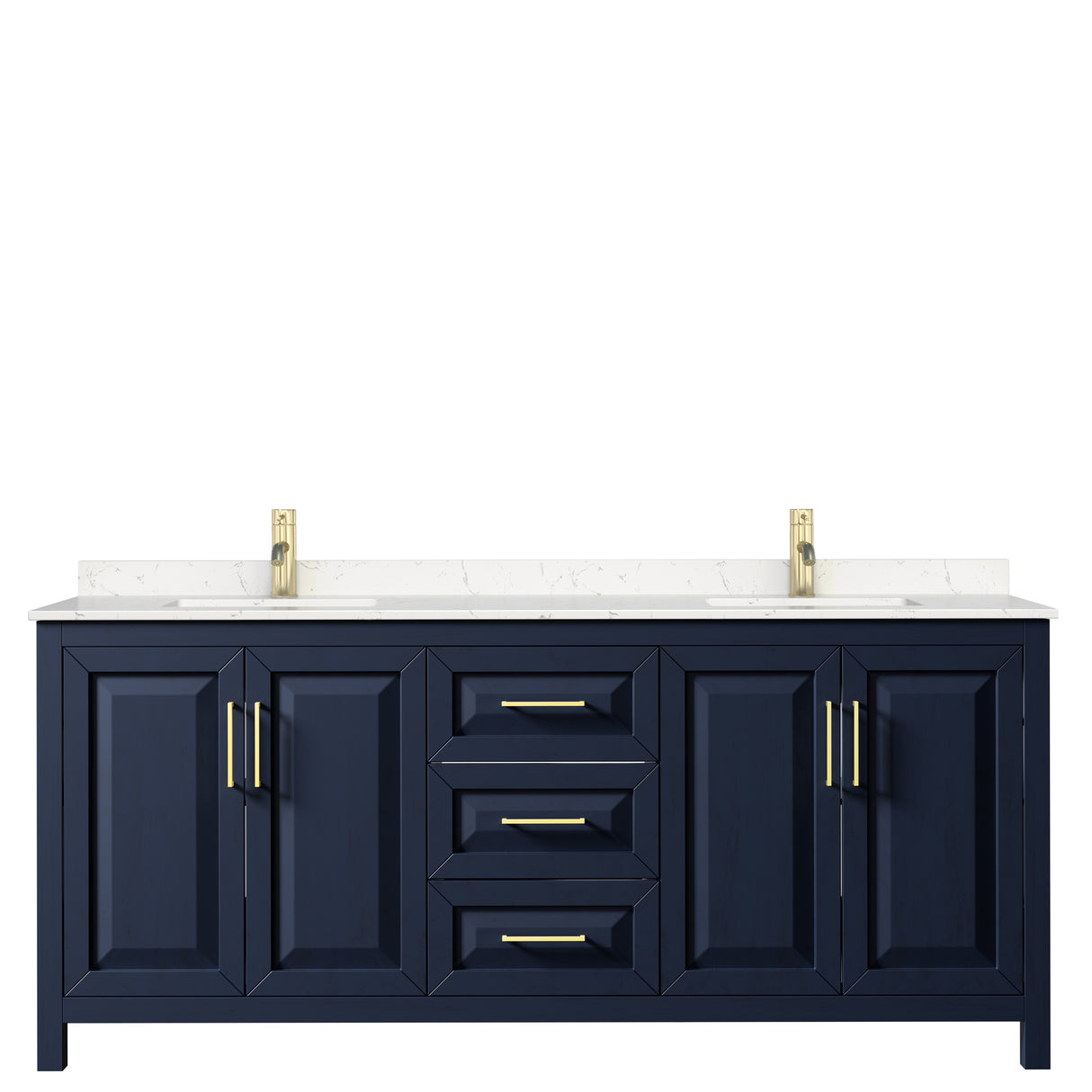 Daria 80 Inch Double Bathroom Vanity in Dark Blue Carrara Cultured Marble Countertop Undermount Square Sinks No Mirror