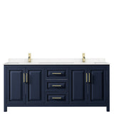 Daria 80 Inch Double Bathroom Vanity in Dark Blue Carrara Cultured Marble Countertop Undermount Square Sinks No Mirror