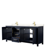 Daria 80 Inch Double Bathroom Vanity in Dark Blue Carrara Cultured Marble Countertop Undermount Square Sinks No Mirror