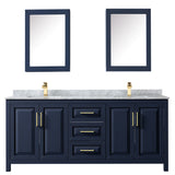 Daria 80 Inch Double Bathroom Vanity in Dark Blue White Carrara Marble Countertop Undermount Square Sinks Medicine Cabinets