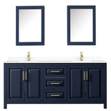 Daria 80 Inch Double Bathroom Vanity in Dark Blue White Cultured Marble Countertop Undermount Square Sinks Medicine Cabinets