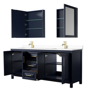 Daria 80 Inch Double Bathroom Vanity in Dark Blue White Cultured Marble Countertop Undermount Square Sinks Medicine Cabinets