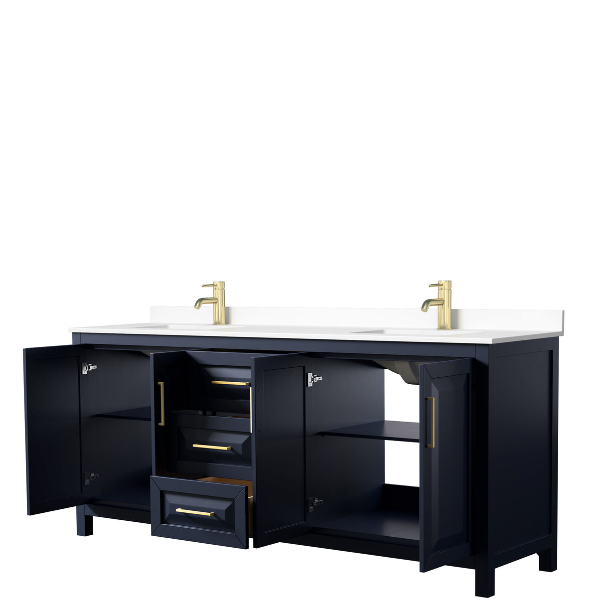 Daria 80 Inch Double Bathroom Vanity in Dark Blue White Cultured Marble Countertop Undermount Square Sinks No Mirror