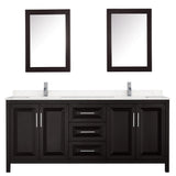 Daria 80 Inch Double Bathroom Vanity in Dark Espresso Carrara Cultured Marble Countertop Undermount Square Sinks Medicine Cabinets