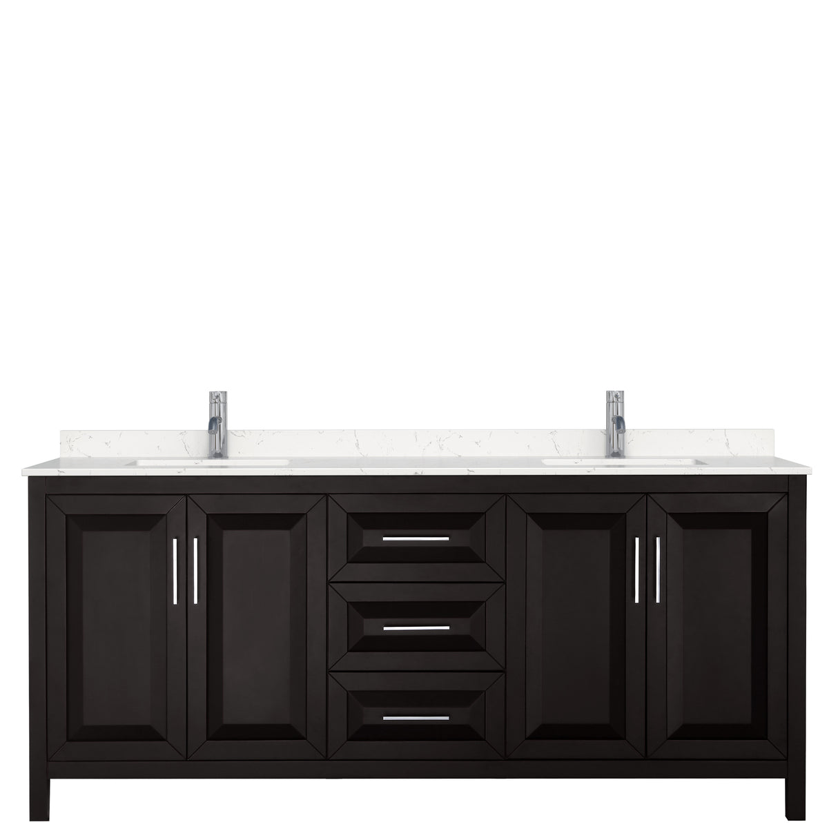 Daria 80 Inch Double Bathroom Vanity in Dark Espresso Carrara Cultured Marble Countertop Undermount Square Sinks No Mirror