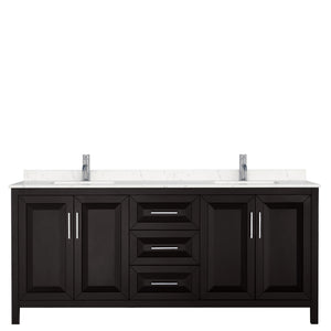 Daria 80 Inch Double Bathroom Vanity in Dark Espresso Carrara Cultured Marble Countertop Undermount Square Sinks No Mirror
