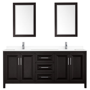 Daria 80 Inch Double Bathroom Vanity in Dark Espresso White Cultured Marble Countertop Undermount Square Sinks 24 Inch Mirrors