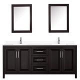 Daria 80 Inch Double Bathroom Vanity in Dark Espresso White Cultured Marble Countertop Undermount Square Sinks Medicine Cabinets
