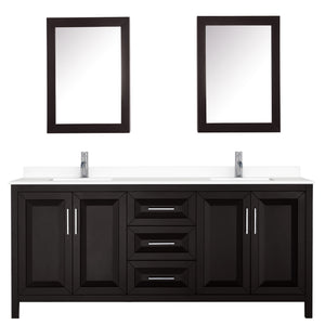 Daria 80 Inch Double Bathroom Vanity in Dark Espresso White Cultured Marble Countertop Undermount Square Sinks Medicine Cabinets