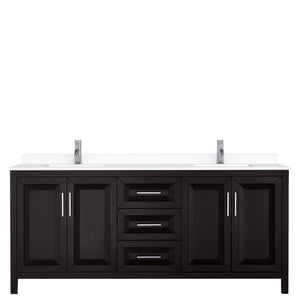 Daria 80 Inch Double Bathroom Vanity in Dark Espresso White Cultured Marble Countertop Undermount Square Sinks No Mirror