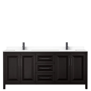 Daria 80 Inch Double Bathroom Vanity in Dark Espresso White Cultured Marble Countertop Undermount Square Sinks Matte Black Trim