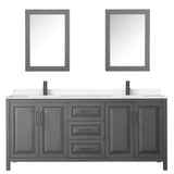 Daria 80 Inch Double Bathroom Vanity in Dark Gray Carrara Cultured Marble Countertop Undermount Square Sinks Matte Black Trim Medicine Cabinets