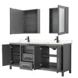 Daria 80 Inch Double Bathroom Vanity in Dark Gray Carrara Cultured Marble Countertop Undermount Square Sinks Matte Black Trim Medicine Cabinets