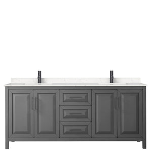 Daria 80 Inch Double Bathroom Vanity in Dark Gray Carrara Cultured Marble Countertop Undermount Square Sinks Matte Black Trim
