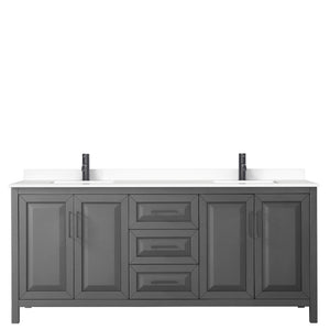 Daria 80 Inch Double Bathroom Vanity in Dark Gray White Cultured Marble Countertop Undermount Square Sinks Matte Black Trim