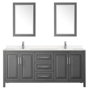 Daria 80 Inch Double Bathroom Vanity in Dark Gray Carrara Cultured Marble Countertop Undermount Square Sinks 24 Inch Mirrors