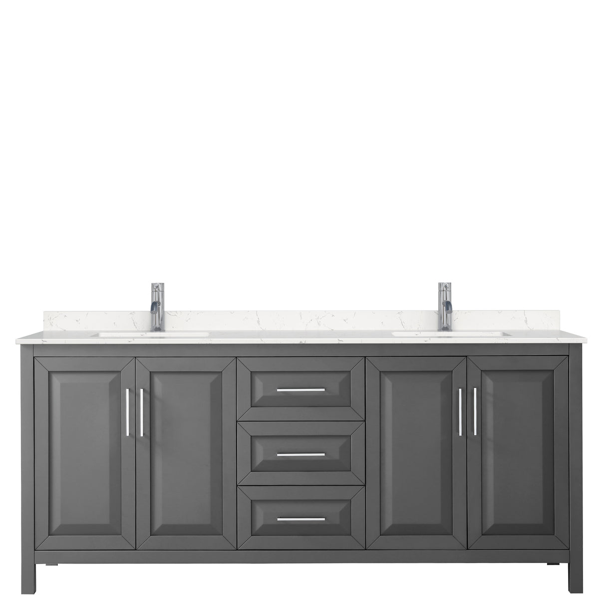 Daria 80 Inch Double Bathroom Vanity in Dark Gray Carrara Cultured Marble Countertop Undermount Square Sinks No Mirror