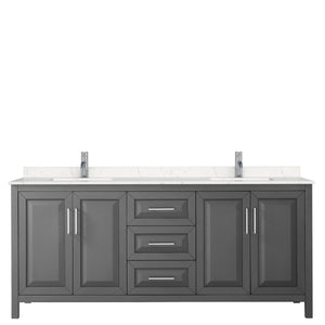 Daria 80 Inch Double Bathroom Vanity in Dark Gray Carrara Cultured Marble Countertop Undermount Square Sinks No Mirror