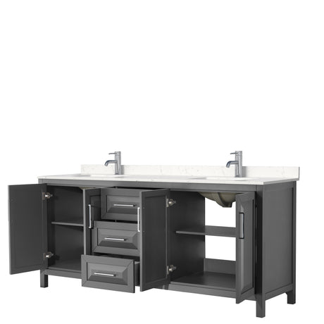 Daria 80 Inch Double Bathroom Vanity in Dark Gray Carrara Cultured Marble Countertop Undermount Square Sinks No Mirror