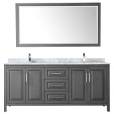 Daria 80 Inch Double Bathroom Vanity in Dark Gray White Carrara Marble Countertop Undermount Square Sinks and 70 Inch Mirror
