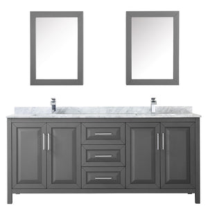 Daria 80 Inch Double Bathroom Vanity in Dark Gray White Carrara Marble Countertop Undermount Square Sinks and Medicine Cabinets
