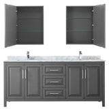 Daria 80 Inch Double Bathroom Vanity in Dark Gray White Carrara Marble Countertop Undermount Square Sinks and Medicine Cabinets