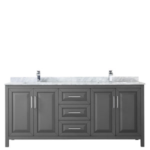 Daria 80 Inch Double Bathroom Vanity in Dark Gray White Carrara Marble Countertop Undermount Square Sinks and No Mirror
