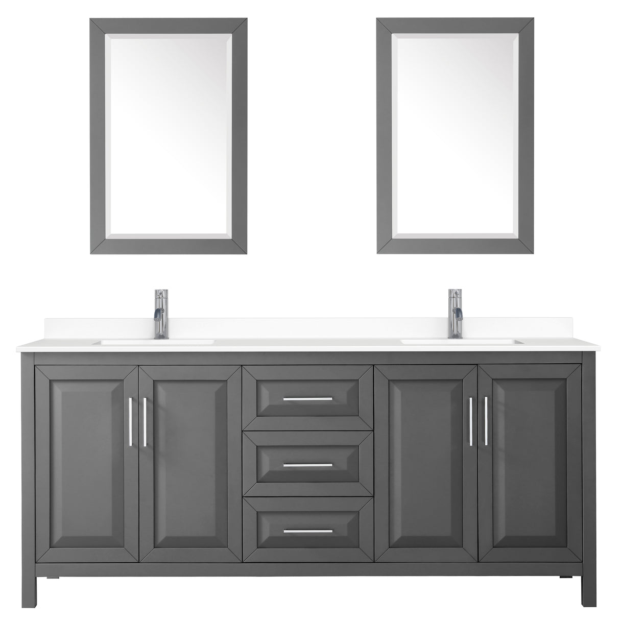 Daria 80 Inch Double Bathroom Vanity in Dark Gray White Cultured Marble Countertop Undermount Square Sinks 24 Inch Mirrors