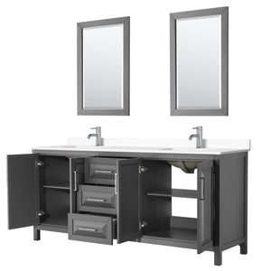 Daria 80 Inch Double Bathroom Vanity in Dark Gray White Cultured Marble Countertop Undermount Square Sinks 24 Inch Mirrors