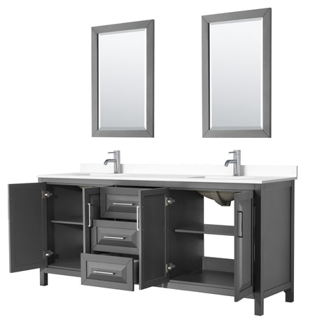 Daria 80 Inch Double Bathroom Vanity in Dark Gray White Cultured Marble Countertop Undermount Square Sinks 24 Inch Mirrors