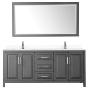 Daria 80 Inch Double Bathroom Vanity in Dark Gray White Cultured Marble Countertop Undermount Square Sinks 70 Inch Mirror