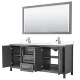 Daria 80 Inch Double Bathroom Vanity in Dark Gray White Cultured Marble Countertop Undermount Square Sinks 70 Inch Mirror