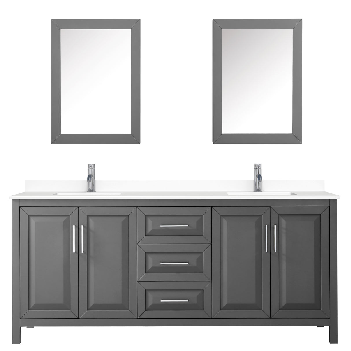 Daria 80 Inch Double Bathroom Vanity in Dark Gray White Cultured Marble Countertop Undermount Square Sinks Medicine Cabinets