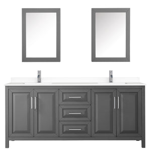 Daria 80 Inch Double Bathroom Vanity in Dark Gray White Cultured Marble Countertop Undermount Square Sinks Medicine Cabinets