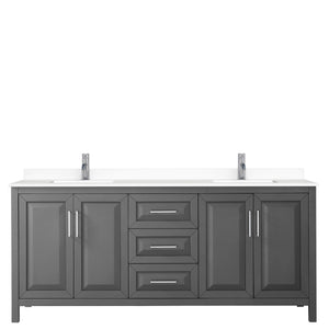 Daria 80 Inch Double Bathroom Vanity in Dark Gray White Cultured Marble Countertop Undermount Square Sinks No Mirror