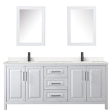 Daria 80 Inch Double Bathroom Vanity in White Carrara Cultured Marble Countertop Undermount Square Sinks Matte Black Trim Medicine Cabinets