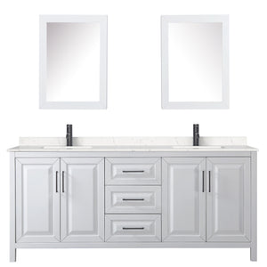 Daria 80 Inch Double Bathroom Vanity in White Carrara Cultured Marble Countertop Undermount Square Sinks Matte Black Trim Medicine Cabinets