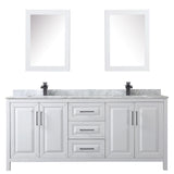 Daria 80 Inch Double Bathroom Vanity in White White Carrara Marble Countertop Undermount Square Sinks Matte Black Trim Medicine Cabinets