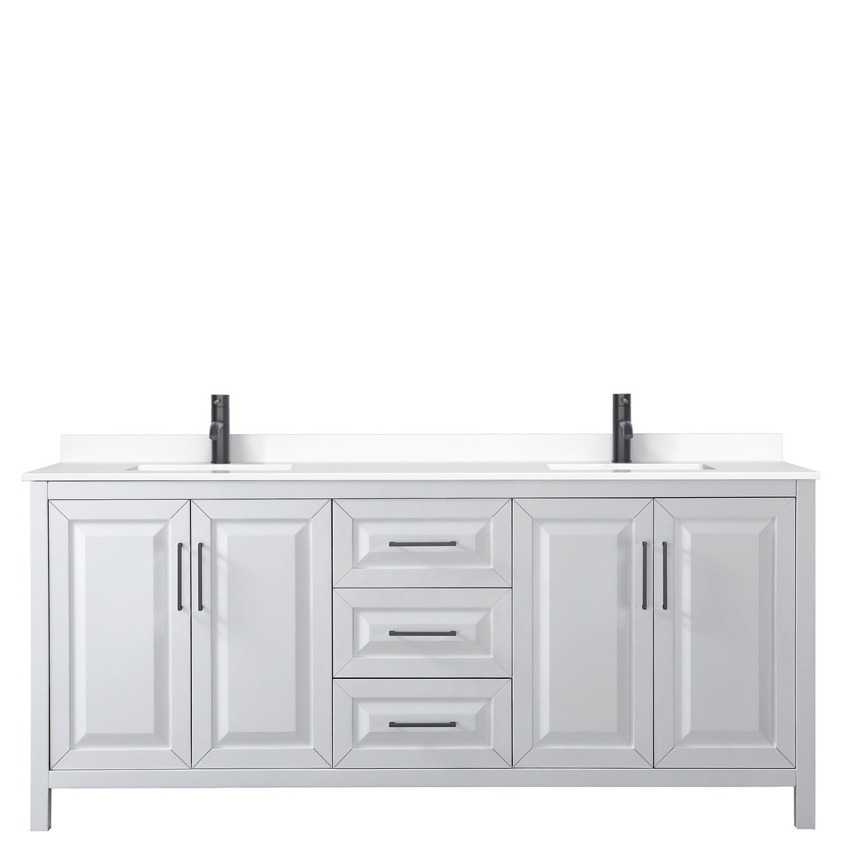 Daria 80 Inch Double Bathroom Vanity in White White Cultured Marble Countertop Undermount Square Sinks Matte Black Trim
