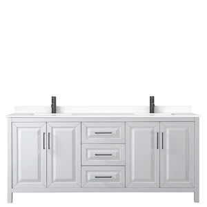 Daria 80 Inch Double Bathroom Vanity in White White Cultured Marble Countertop Undermount Square Sinks Matte Black Trim
