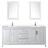 Daria 80 Inch Double Bathroom Vanity in White Carrara Cultured Marble Countertop Undermount Square Sinks 24 Inch Mirrors