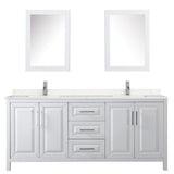 Daria 80 Inch Double Bathroom Vanity in White Carrara Cultured Marble Countertop Undermount Square Sinks Medicine Cabinets