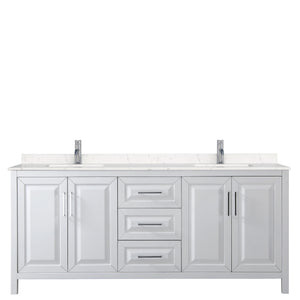 Daria 80 Inch Double Bathroom Vanity in White Carrara Cultured Marble Countertop Undermount Square Sinks No Mirror