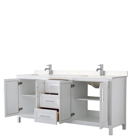 Daria 80 Inch Double Bathroom Vanity in White Carrara Cultured Marble Countertop Undermount Square Sinks No Mirror