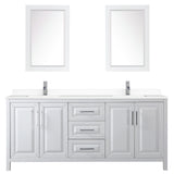 Daria 80 Inch Double Bathroom Vanity in White White Cultured Marble Countertop Undermount Square Sinks 24 Inch Mirrors