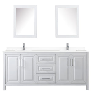 Daria 80 Inch Double Bathroom Vanity in White White Cultured Marble Countertop Undermount Square Sinks Medicine Cabinets